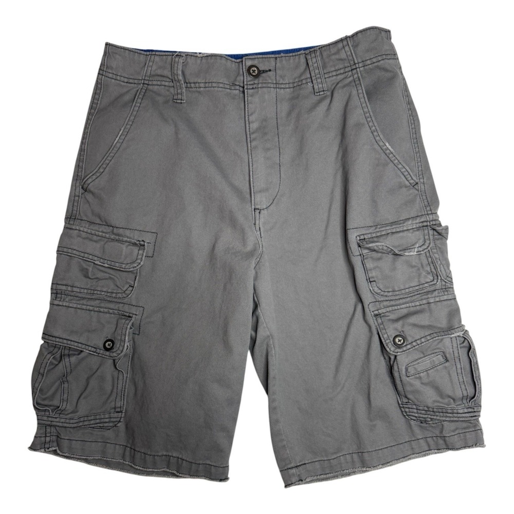 Men's Sz 32 Plugg Cargo Utility Shorts Gray 32 X 11 Distressed